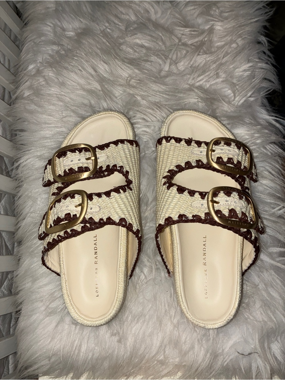NEW LOEFFLER RANDALL Natural and Dark Brown Straw Theo Two Band Sandal Sz 7 - Picture 5 of 9